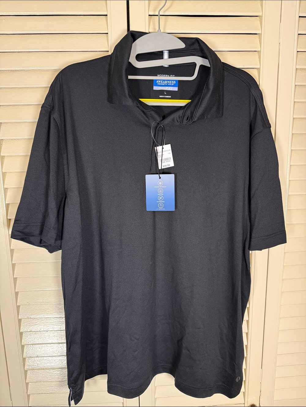 Awearness Kenneth Cole Chillflex Performance Polo Shirt Black NWT Size L